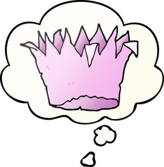 cartoon paper crown with thought bubble in smooth gradient style