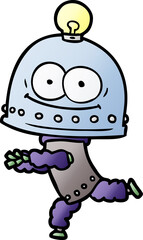 happy carton robot with light bulb