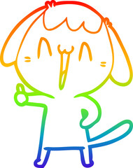 rainbow gradient line drawing of a cartoon laughing dog