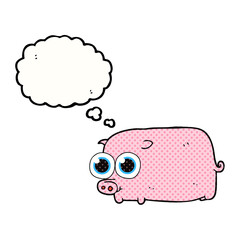freehand drawn thought bubble cartoon piglet with big pretty eyes