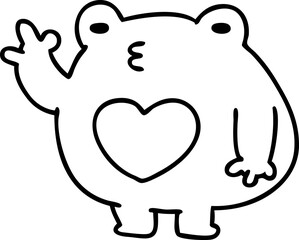 Obraz premium line doodle of a cute waving frog with love heart