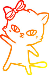 warm gradient line drawing of a cute cartoon cat