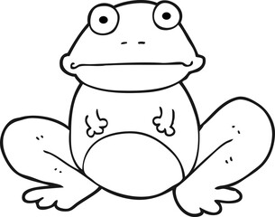 freehand drawn black and white cartoon frog