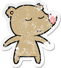 distressed sticker of a happy cartoon bear
