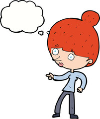 Obraz premium cartoon woman pointing with thought bubble