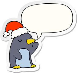 cute cartoon christmas penguin with speech bubble sticker