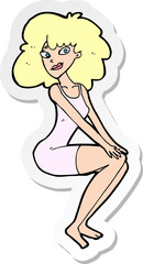 sticker of a cartoon sitting woman in dress