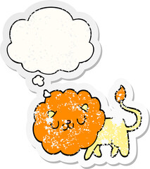 cartoon lion with thought bubble as a distressed worn sticker