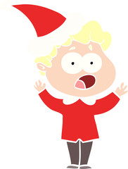 hand drawn flat color illustration of a man gasping in surprise wearing santa hat