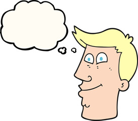 freehand drawn thought bubble cartoon male face