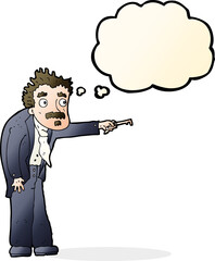 cartoon man trembling with key unlocking with thought bubble