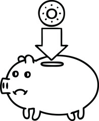 line drawing cartoon of a piggy bank