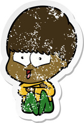 distressed sticker of a cartoon happy boy