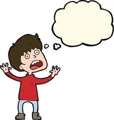 cartoon stressed boy with thought bubble