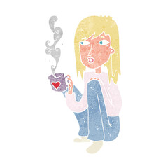 cartoon woman with nice cup of hot coffee