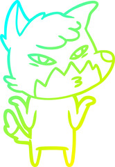 cold gradient line drawing of a clever cartoon fox