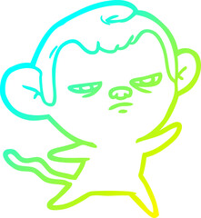 cold gradient line drawing of a cartoon annoyed monkey