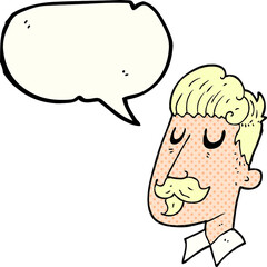 freehand drawn comic book speech bubble cartoon man with mustache