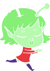 flat color style cartoon alien girl