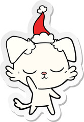 cute hand drawn sticker cartoon of a dog wearing santa hat