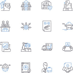 Mechanized corporation line icons collection. Machine, Industry, Automation, Robotics, Future, Innovation, Efficiency vector and linear illustration. Technological,Productivity,Assembly outline signs