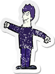 retro distressed sticker of a cartoon happy vampire