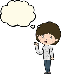 cartoon worried woman with thought bubble