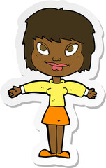 sticker of a cartoon woman with open amrs