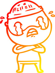 warm gradient line drawing of a cartoon bearded man crying