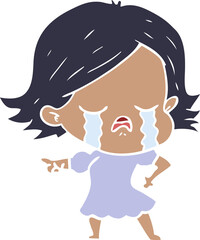 flat color style cartoon girl crying and pointing