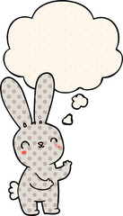 cute cartoon rabbit with thought bubble in comic book style