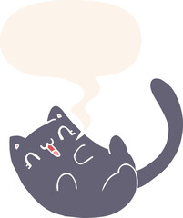 cartoon cat with speech bubble in retro style