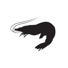 Prawn or tiger shrimp silhouette vector isolated on white. Sea food icon.