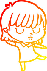warm gradient line drawing of a cartoon woman