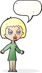 cartoon tired woman with speech bubble