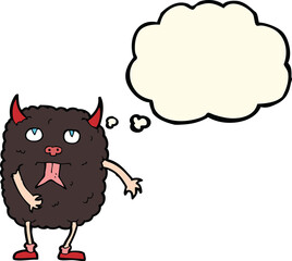 funny cartoon monster with thought bubble