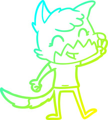 cold gradient line drawing of a happy cartoon fox