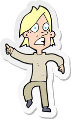 sticker of a cartoon worried man pointing