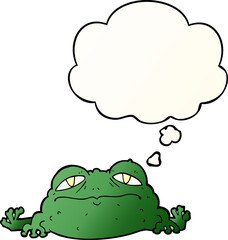 cartoon ugly frog with thought bubble in smooth gradient style