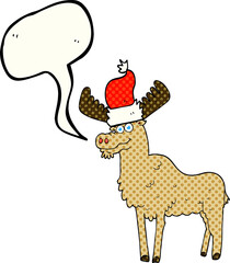 freehand drawn comic book speech bubble cartoon christmas moose