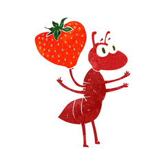 freehand retro cartoon ant carrying food
