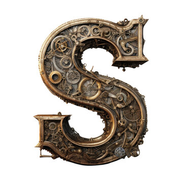 Steampunk, letter S, generative AI