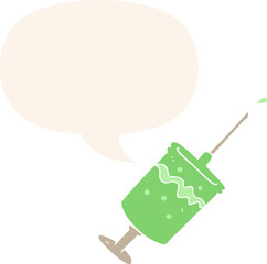 cartoon syringe needle with speech bubble in retro style