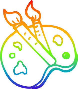 rainbow gradient line drawing of a cartoon artist palette