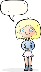 cartoon happy woman with speech bubble