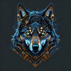 Muscular Wolf head Silhouette illustration with a beanie Generative AI