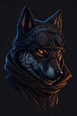 Muscular Wolf head Silhouette illustration with a beanie Generative AI