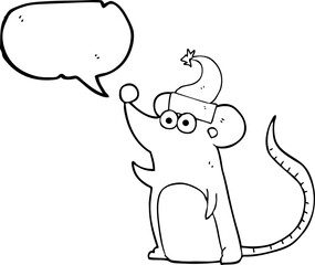 freehand drawn speech bubble cartoon mouse christmas hat
