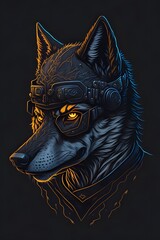 Muscular Wolf head Silhouette illustration with a beanie Generative AI