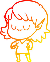 warm gradient line drawing of a happy cartoon elf girl